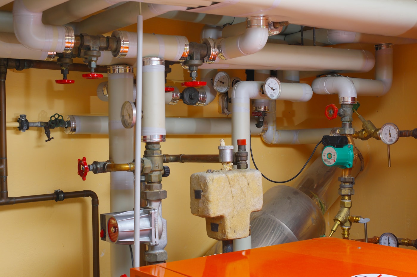 Gas boiler and heating pipework